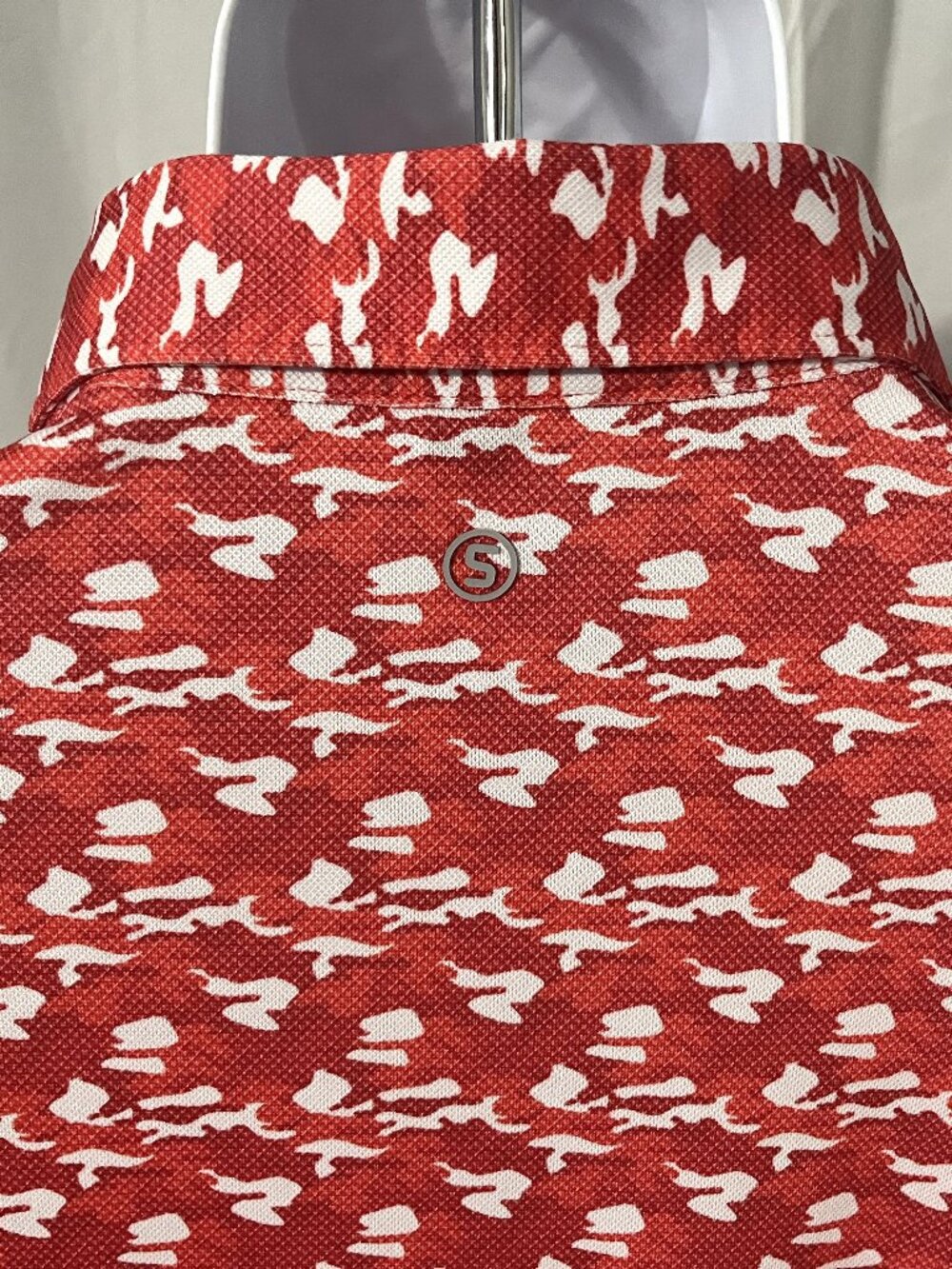 ⛳ Stitch Golf Men’s Red White Performance Polo Shirt Large L Short Sleeve EUC ⛳